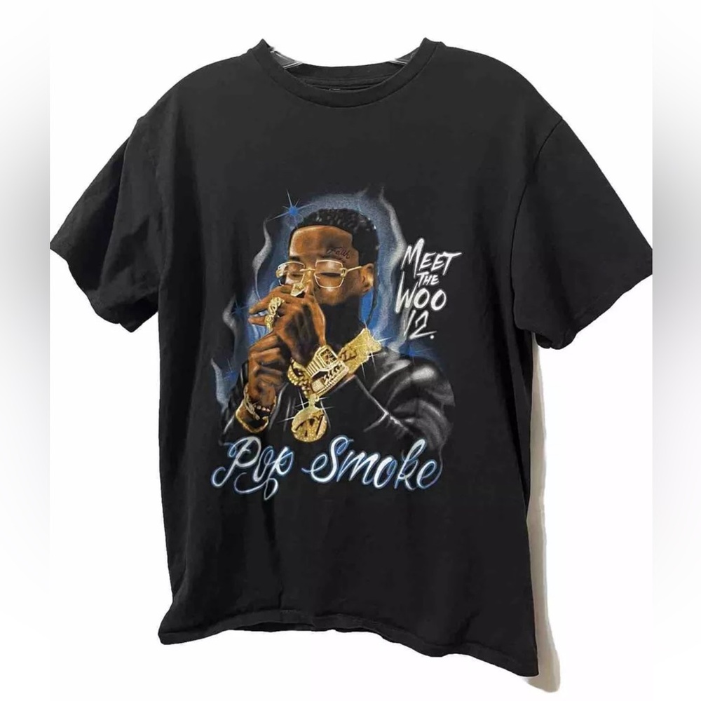 Pop Smoke ‘Meet The Woo’ Airbrush Black Graphic Music Rap T-Shirt Size Medium